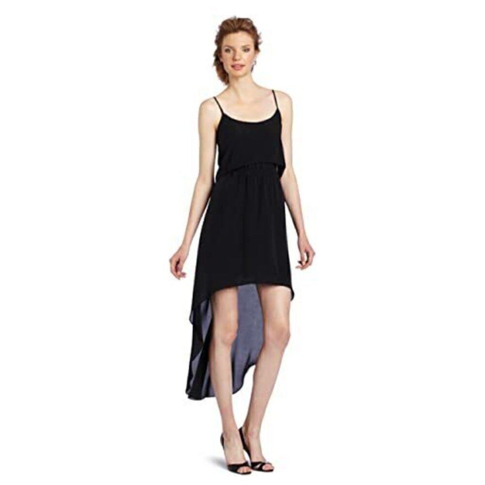 BCBGeneration Women's Size Small High Low Overlay Dress Black Sleeveless Ruffle